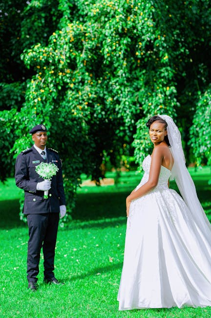 Wedding couple in park settings